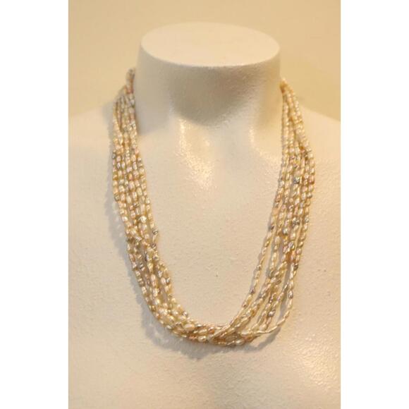 Vintage 18k Gold & Diamond Clasp Multi Strand Freshwater Pearl Necklace - Picture 1 of 15